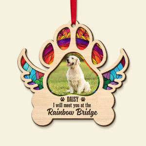 I Will Meet You At The Rainbow Bridge - Personalized Custom Photo Wood Ornament - Christmas Gift For Pet Lover - Ornament - GoDuckee