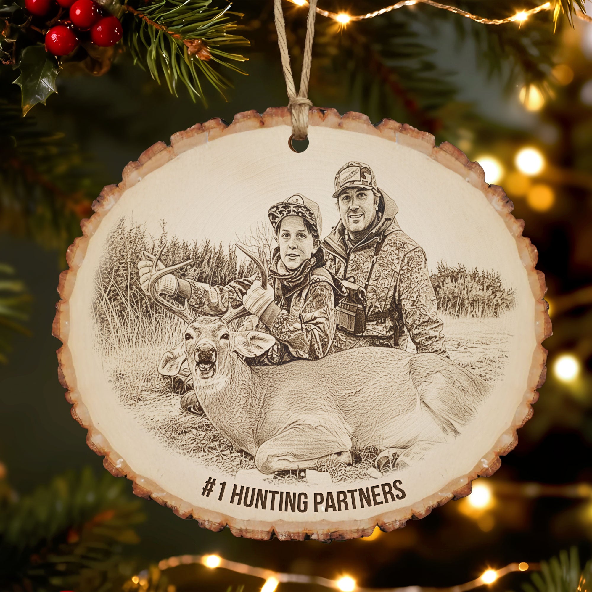 Custom Photo Engraved Effect Wood Ornament, Personalized Gifts For Hunting Lovers 02qhti071025 - Ornament - GoDuckee