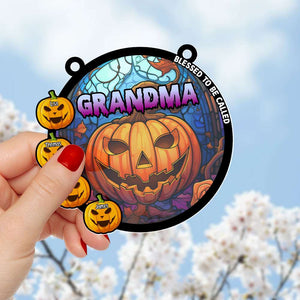 Personalized Gifts For Grandma Halloween Suncatcher, Pumpkin Grandma 05TOTI300724 - Ornament - GoDuckee