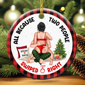 All Because Two People Swiped Right, Personalized Ornament, Christmas Gifts For Couple - Ornament - GoDuckee