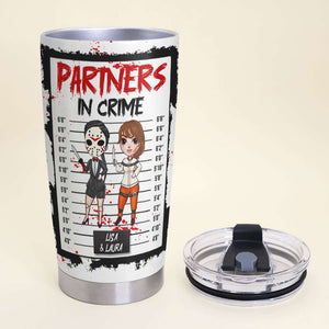Partners In Crime, Gift For Bestie, Personalized Tumbler, Horror Character Friends Tumbler, Halloween Gift 04HTTI270623HH - Tumbler Cup - GoDuckee
