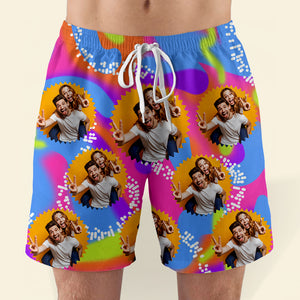 Pattern Photo Couple, Personalized Couple Beach Shorts, Gift For Couple - Beach Shorts - GoDuckee