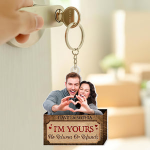 I'm Yours No Returns Or Refunds, Couple Gift, Personalized Keychain, Custom Photo Couple Keychain - Keychains - GoDuckee