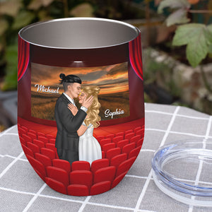All Because Two People Swiped Right - Personalized Couple Tumbler - Gift For Couple - Wine Tumbler - GoDuckee