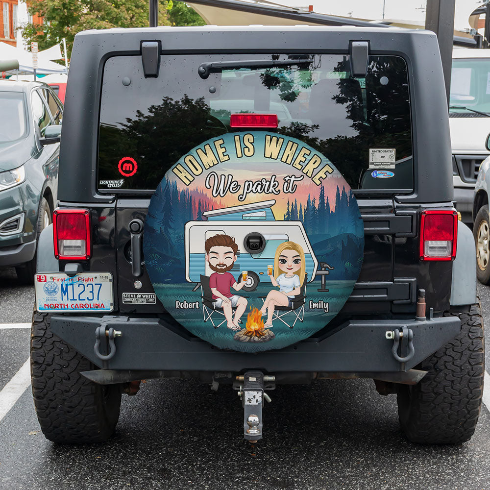 Home Is Where Where Park It, Gift For Couple, Personalized Tire Cover, Camping Couple Tire Cover, Couple Gift - Tire Cover - GoDuckee