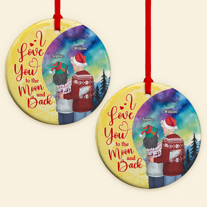 I Love You To The Moon And Back, Personalized Ornament, Santa Couple Gifts - Ornament - GoDuckee