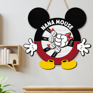 Nana Mouse, Gift For Grandma, Personalized Wood Sign, Family Kid Mouse Hand Wood Sign 05QHTI040423 - Wood Sign - GoDuckee