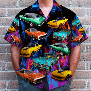 Custom Muscle Car Photo Hawaiian Shirt, Colorful Flame Pattern-01bhti270622-TT - Hawaiian Shirts - GoDuckee