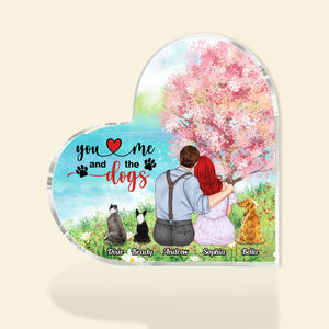 You And Me And The Dogs Personalized Heart Shaped Acrylic Plaque, Couple Gift - Decorative Plaques - GoDuckee