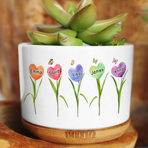 A Garden Of Love, Gift For Grandma, Personalized Plant Pot, Flower Heart Grandkids Plant Pot - Plant Pot - GoDuckee