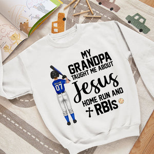 My Dad Taught Me About Jesus Home Run, Gift For Kids, Personalized Shirt, Base Ball Kid Shirt - Shirts - GoDuckee