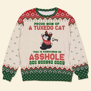 Proud Mom Of [Custom Quote] That Are Sometimes Assholes, Gift For Cat Lover, Personalized Knitted Ugly Sweater, Naughty Cat Sweater, Christmas Gift - AOP Products - GoDuckee