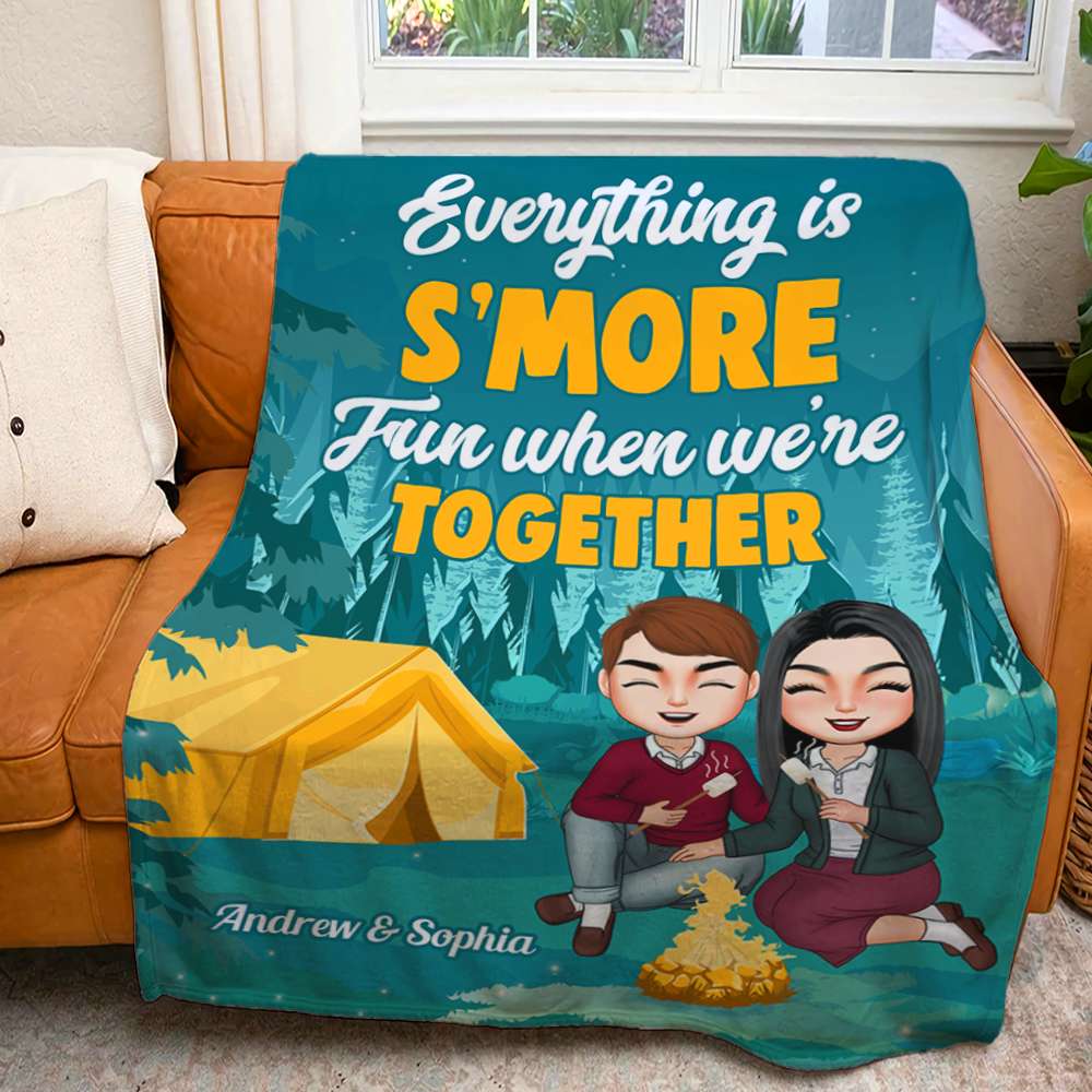 Everything Is S'more Fun When We're Together, Personalized Blanket, Couple Camping, Gift For Couple - Blanket - GoDuckee