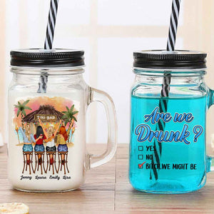 Are We Drunk, Gift For Friends, Personalized Drinking Jar, Beach Bar Friends Drinking Jar, Summer Gift - Drinkware - GoDuckee