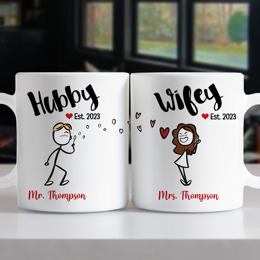 Hubby Wifey - Personalized Couple Mug Set - Gift For Couple - Coffee Mug - GoDuckee