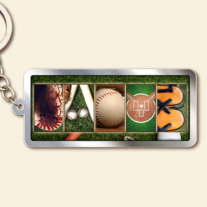 Gift For Baseball Lover, Personalized keychain, Custom Name Art Baseball Keychain - Keychains - GoDuckee