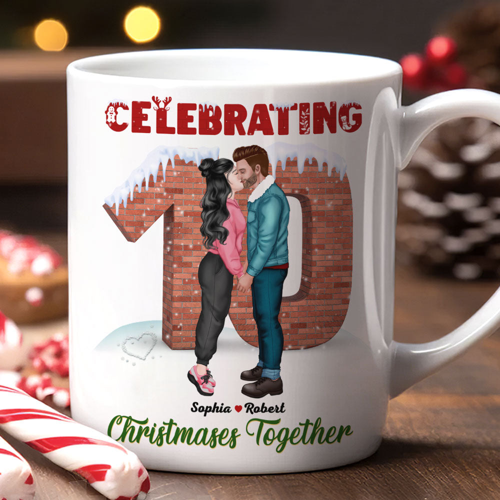Celebrating Christmas Together, Couple Gift, Personalized Mug, Anniversary Couple Mug, Christmas Gift - Coffee Mug - GoDuckee