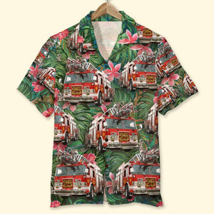 Gift For Fire Fighter, Personalized Hawaiian Shirt, Summer Fire Truck Custom Hawaiian Shirt - Hawaiian Shirts - GoDuckee