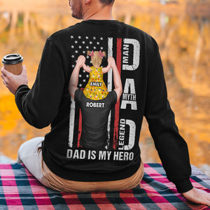 Dad Is My Hero Personalized Shirt, Gift For Dad, Kid On Dad's Shoulder - Shirts - GoDuckee