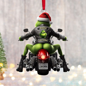 Personalized Christmas Gifts Green Monster On A Motorcycle Acrylic Ornament 02OHTI251124 - Ornament - GoDuckee