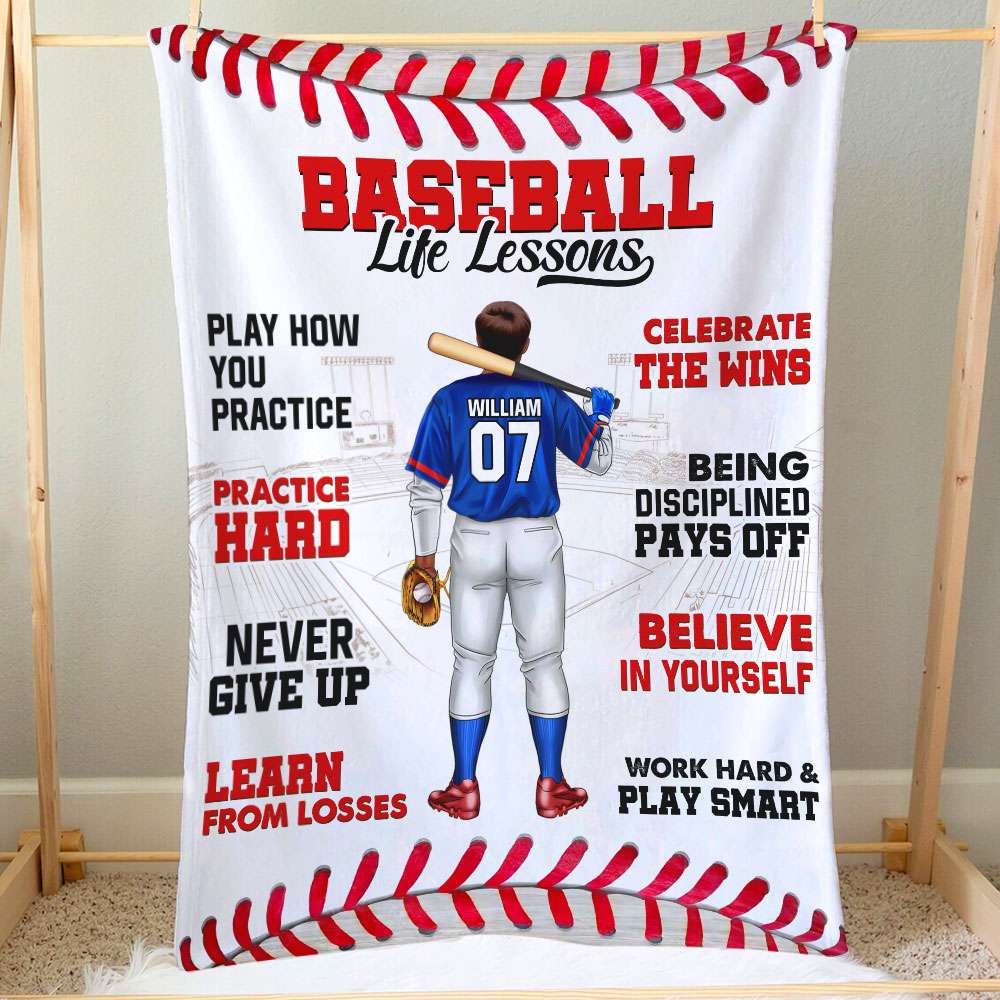 Baseball Life lessons, Gift For Him, Personalized Blanket, Baseball Lover Blanket - Blanket - GoDuckee