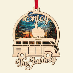 Enjoy The Journey Personalized Camping Couple Suncatcher Ornament, Couple Gift - Ornament - GoDuckee