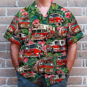 Fire Truck Hawaiian Shirt, Gift For Him, Gift For Fire Truck Lovers, Tropical Pattern (New) - Hawaiian Shirts - GoDuckee