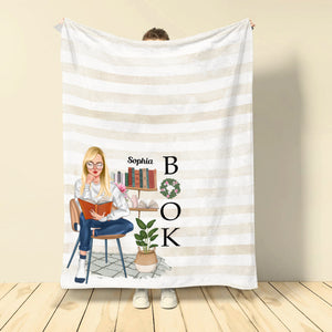 Reading Book Girl, Personalized Blanket, Book Girl, Gifts For Girl - Blanket - GoDuckee