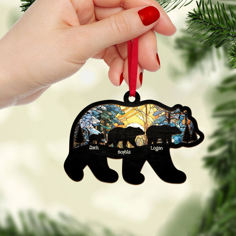 Personalized Christmas Acrylic Ornament – Mama Bear and Cubs