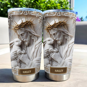 Personalized Gifts For Christian Tumbler, Jesus Hugs Bunny 04tgti180225 - Tumbler Cup - GoDuckee