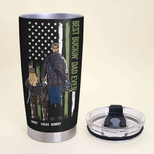 Hunting Dad, Gift For Dad, Personalized Tumbler, Hunting Dad And Kids Tumbler 01HUTI080523 - Tumbler Cup - GoDuckee