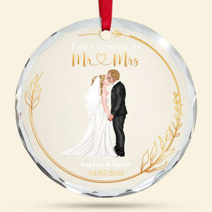 First Christmas As Mr And Mrs, Personalized Crystal Ornament, Wedding Couple Gifts - Ornament - GoDuckee
