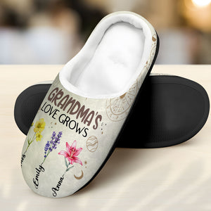 Grandma's Garden, Love Grows Here, Gift For Grandma, Personalized Home Slippers, Zodiac Flowers Slippers - Shoes - GoDuckee