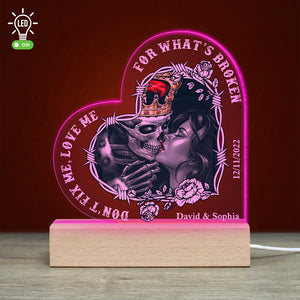 Don't Fix Me Love Me, Couple Kissing Gift, Personalized 3D Led Light Wooden Base - Led Night Light - GoDuckee
