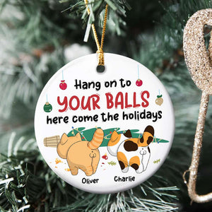 Hang On To Your Balls, Personalized Ornament, Gifts For Cat Lover - Ornament - GoDuckee