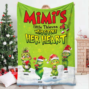 Little Thieves Who Stole [CUSTOM QUOTE] Heart, Gift For Family, Personalized Blanket, Green Kid Blanket, Christmas Gift 02HTTI151123 - Blanket - GoDuckee