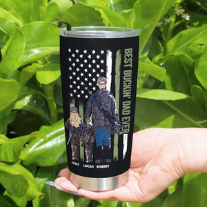 Hunting Dad, Gift For Dad, Personalized Tumbler, Hunting Dad And Kids Tumbler 01HUTI080523 - Tumbler Cup - GoDuckee