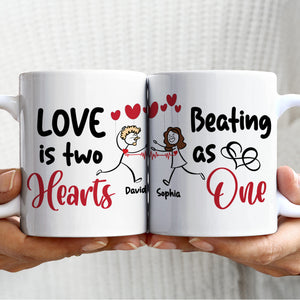 Love Is Two Hearts, Personalized Couple Mug Set - Gift For Couple - Coffee Mug - GoDuckee
