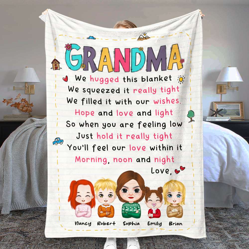 I Hugged This Blanket, Gift For Grandma, Personalized Blanket, Grandma And Grandkids Blanket [UP TO 9 KIDS]