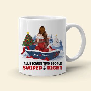All Because Two People Swiped Right, Personalized Coffee Mug, Christmas Gifts For Couple - Coffee Mug - GoDuckee