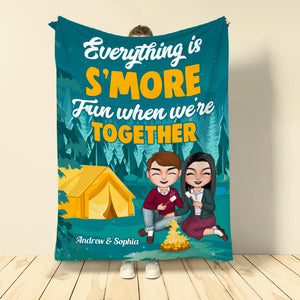 Everything Is S'more Fun When We're Together, Personalized Blanket, Couple Camping, Gift For Couple - Blanket - GoDuckee