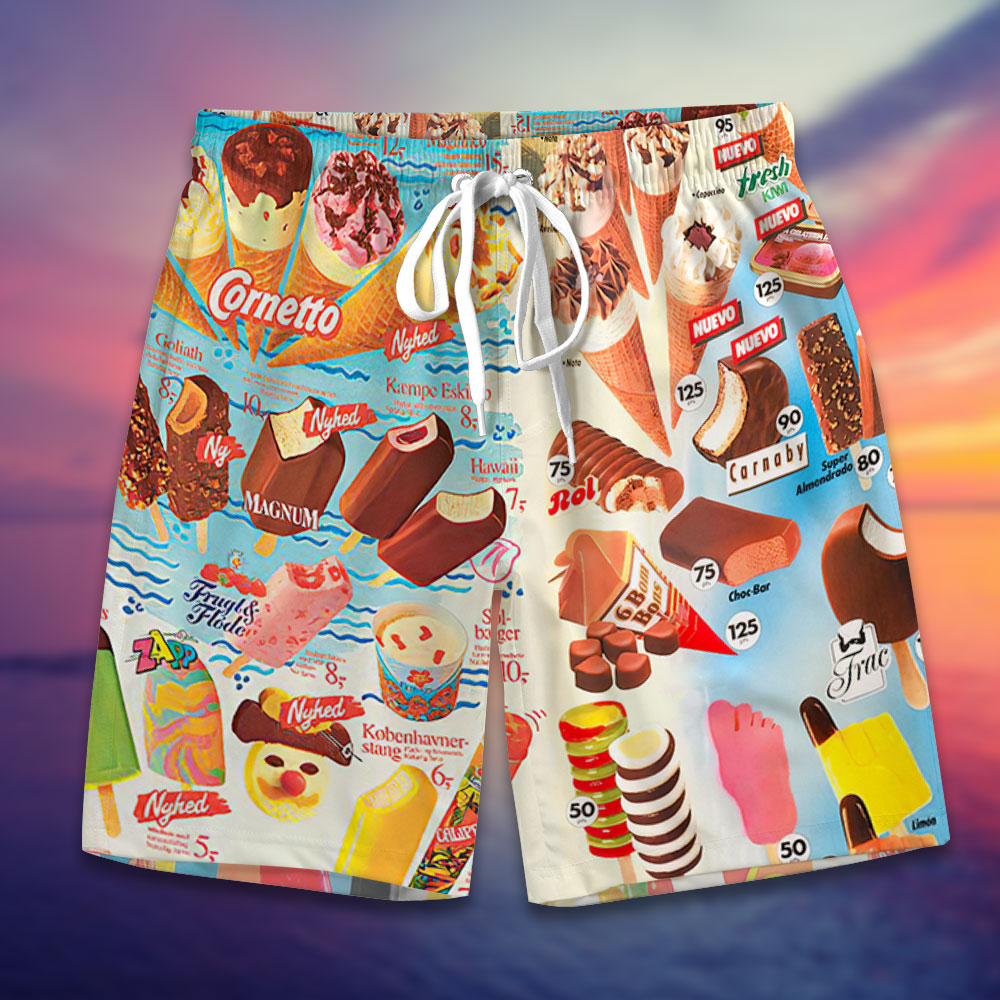 Gift For Ice Cream Lover, Personalized Couple Beach Shorts, Summer Ice Cream Beach Short, Couple Gift 04NATI070723 - Beach Shorts - GoDuckee