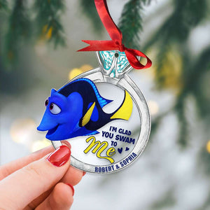 I'm Glad You Swam To Me, Couple Gift, Personalized Acrylic Set Of 2 Ornament, Fish Couple Ornament, Christmas Gift 05TOTI111023 - Ornament - GoDuckee