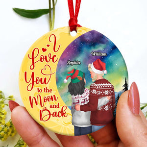 I Love You To The Moon And Back, Personalized Ornament, Santa Couple Gifts - Ornament - GoDuckee