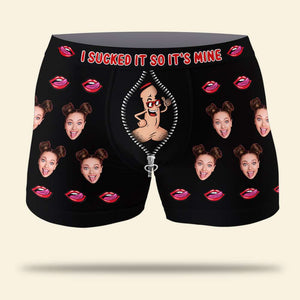 Couple Sucked It So It's Mine/Licked It So It's Mine, Men & Women Boxer Briefs Upload Face Photo - Boxer Briefs - GoDuckee