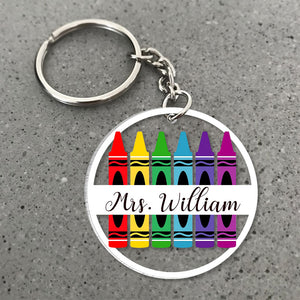 Personalized Teacher Keychain, Crayons Shape, Gift For Teacher - Keychains - GoDuckee