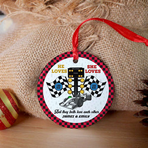 But They Both Love Each Other, Couple Gift, Personalized Ceramic Ornament, Racing Car Couple Ornament, Christmas Gift 02HUTI061023 - Ornament - GoDuckee