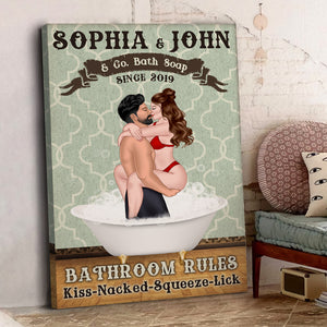 Bathroom Rules Kiss Nacked Squeeze Lick, Personalized Canvas Poster, Gifts For Him - Gifts For Her - Poster & Canvas - GoDuckee