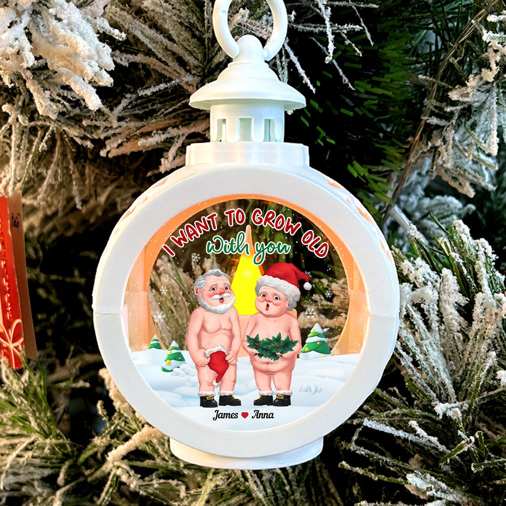 I Want To Grow Old With You, Couple Gift, Personalized Light Ornament, Old Couple Ornament, Christmas Gift - Ornament - GoDuckee