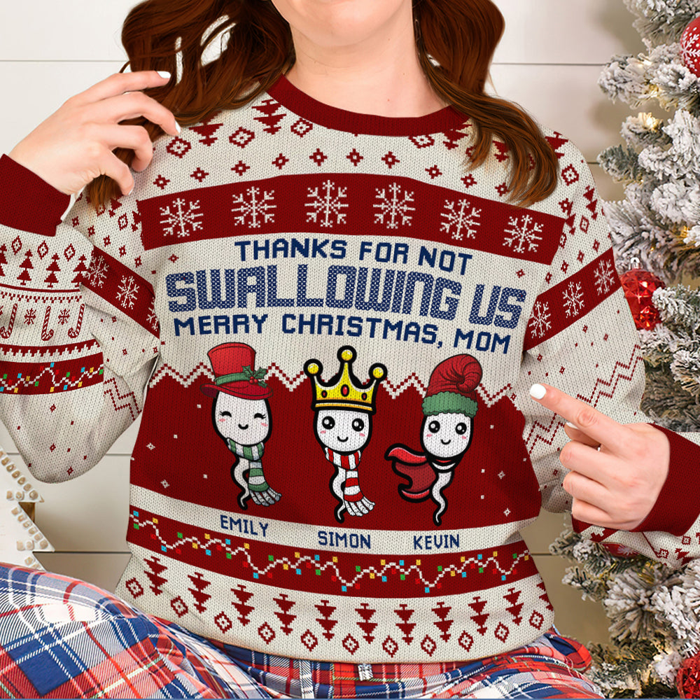 Thanks For Not Swallowing Us, Knitted Ugly Sweater, Gifts For Parents - AOP Products - GoDuckee
